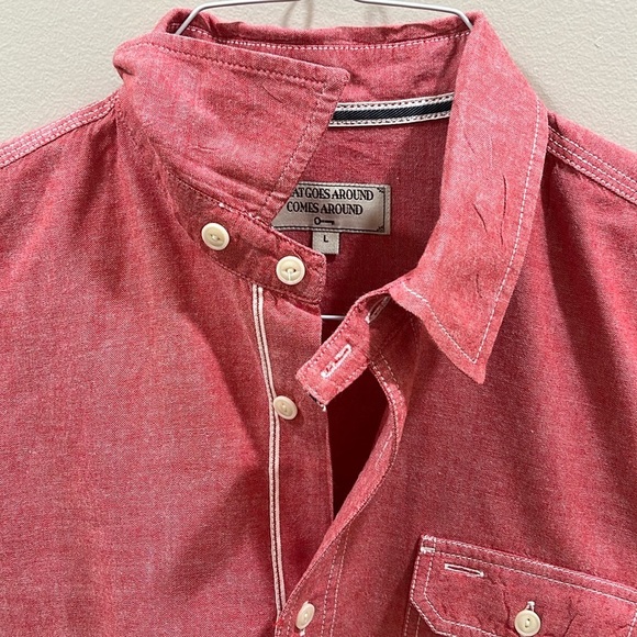 What Goes Around Comes Around 100% Cotton Red Button Down. New Condition. - Picture 3 of 9